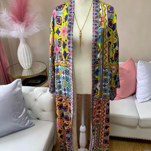 ZARA WOMEN’S MULTICOLORED SATIN EFFECT KIMONO SIZE M - Picture 5 of 10